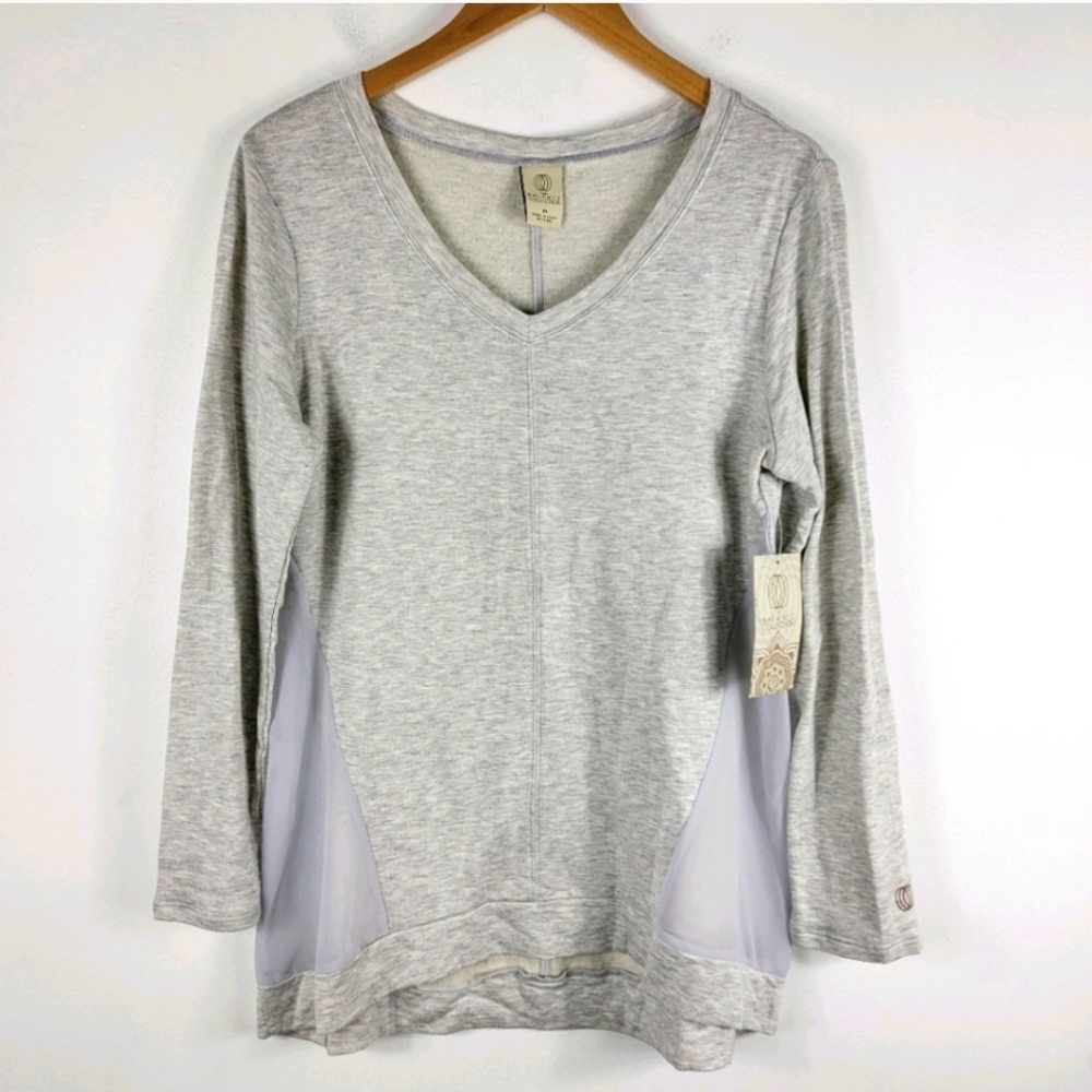 New Balance Collection Long Sleeve V Neck Sheer Side Panel pullover Sweater